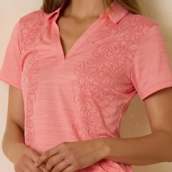 Tommy Bahama Palm Coast Floral IslandZone Polo in Pure Coral - Picture 1 of 4
